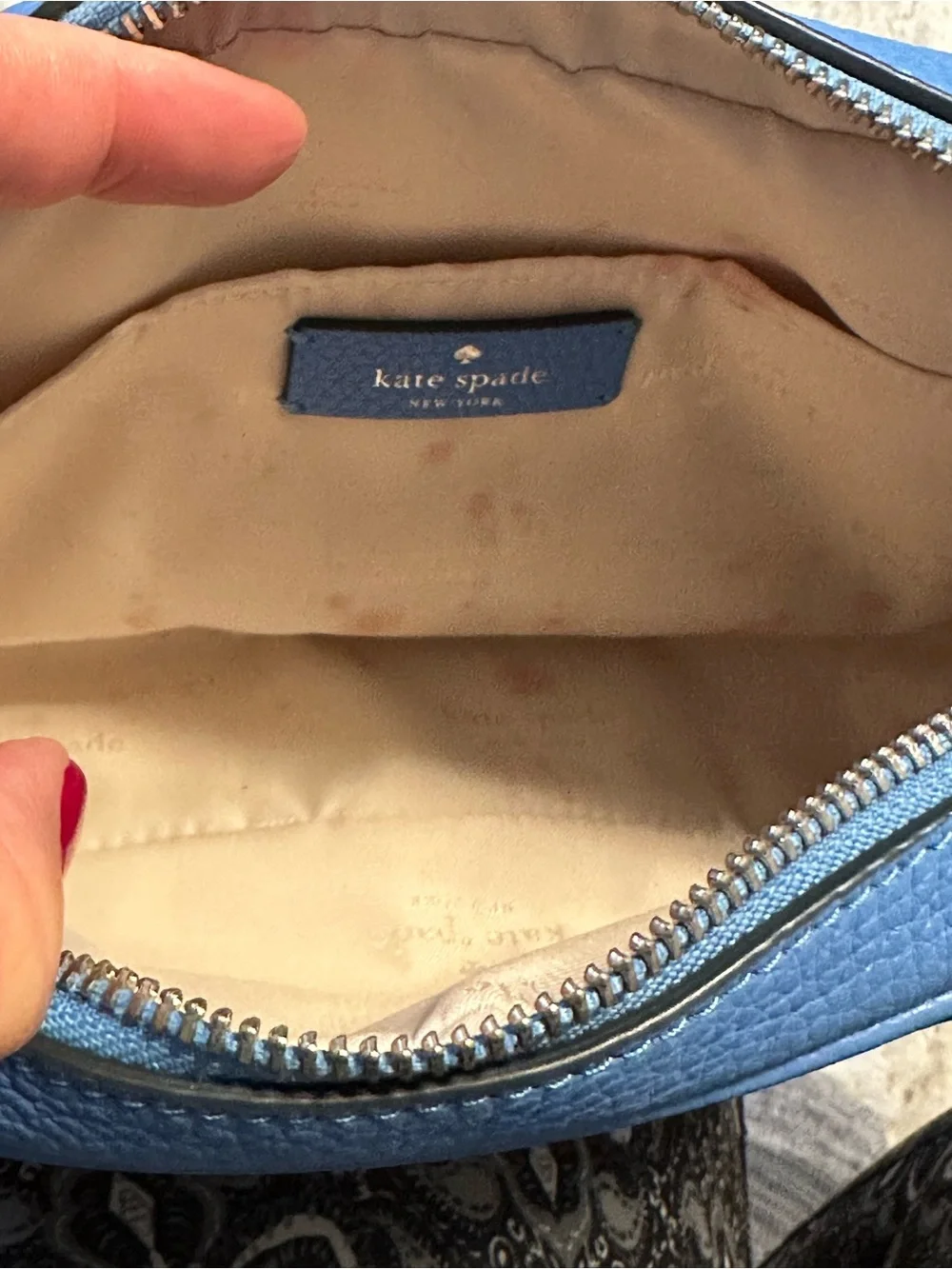 kate spade Emma Crossbody Blue Pebbled Leather with Striped Strap